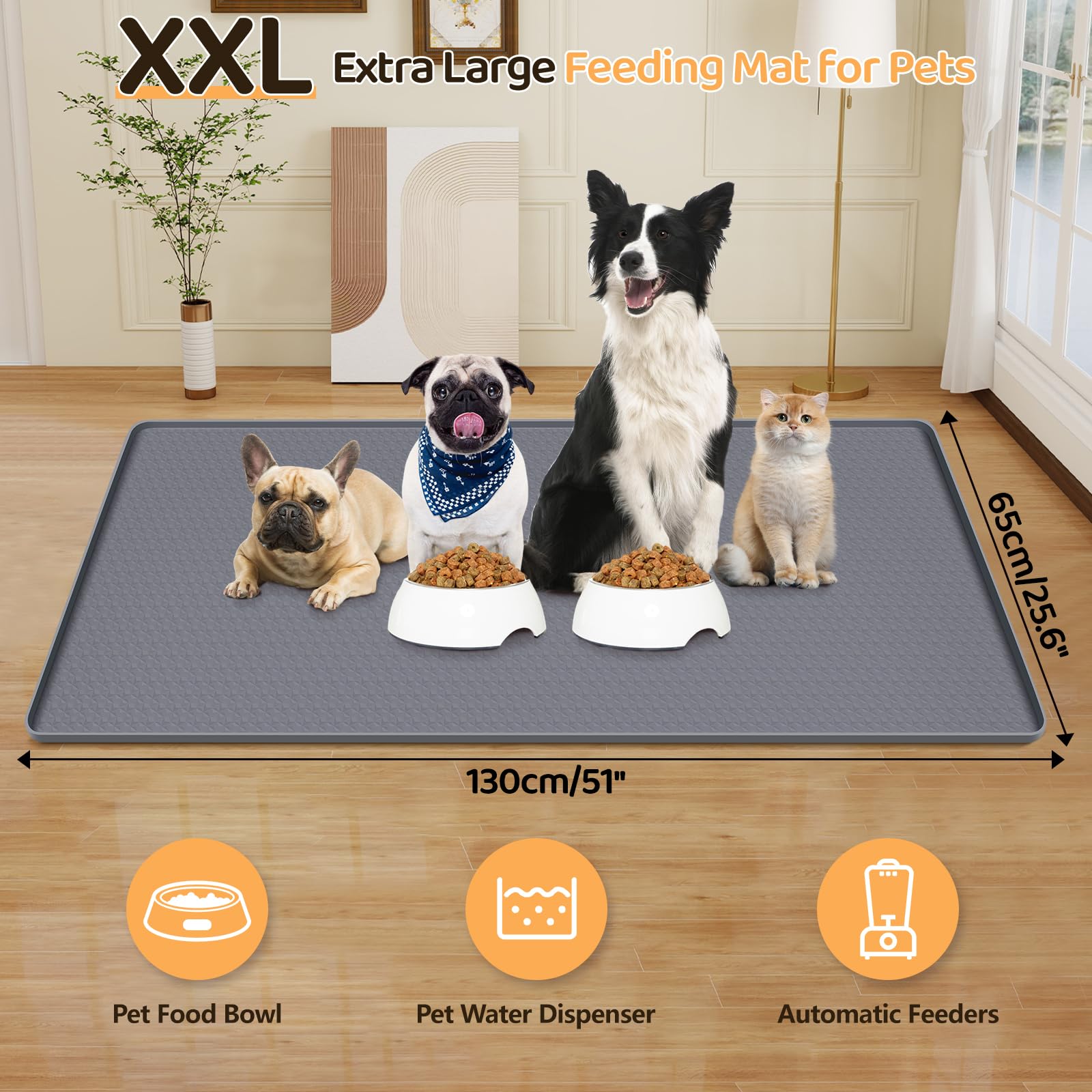 Bartuke dog food mat raised edge closeup illustrates spill containment for cleaner feeding areas.