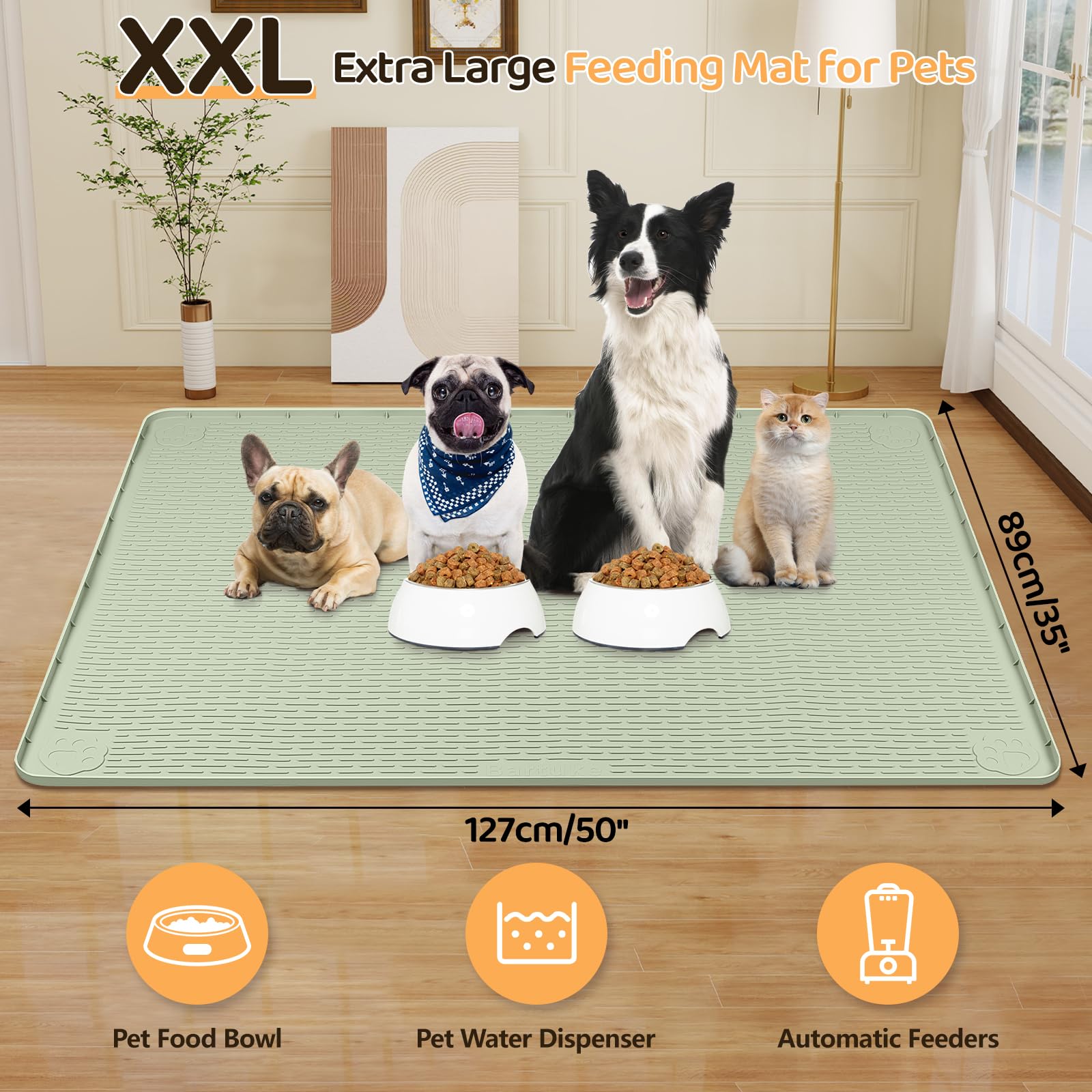 Bartuke dog food mat raised edge closeup shows spill containment