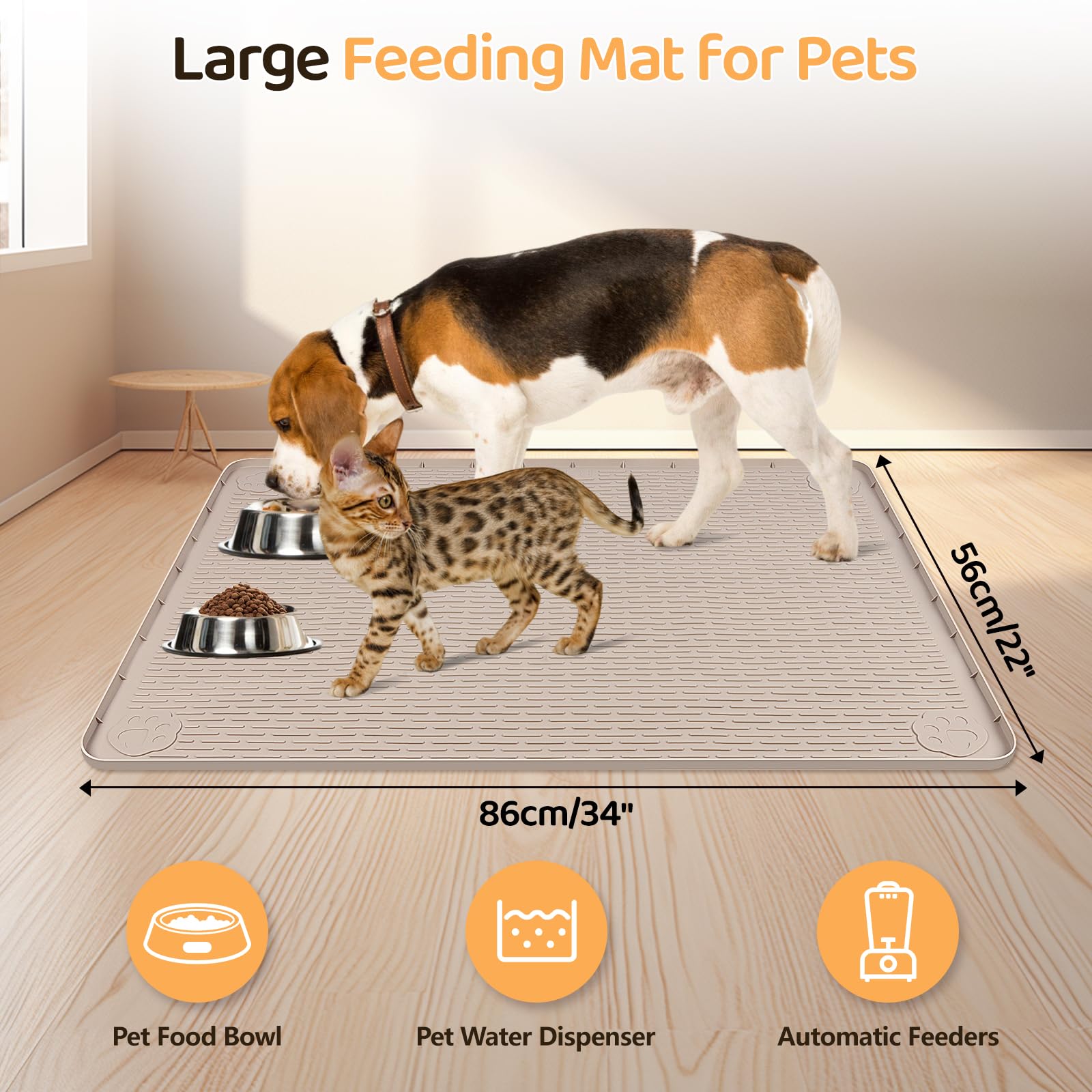 Bartuke Dog Food Mat raised edge helps keep spills contained
