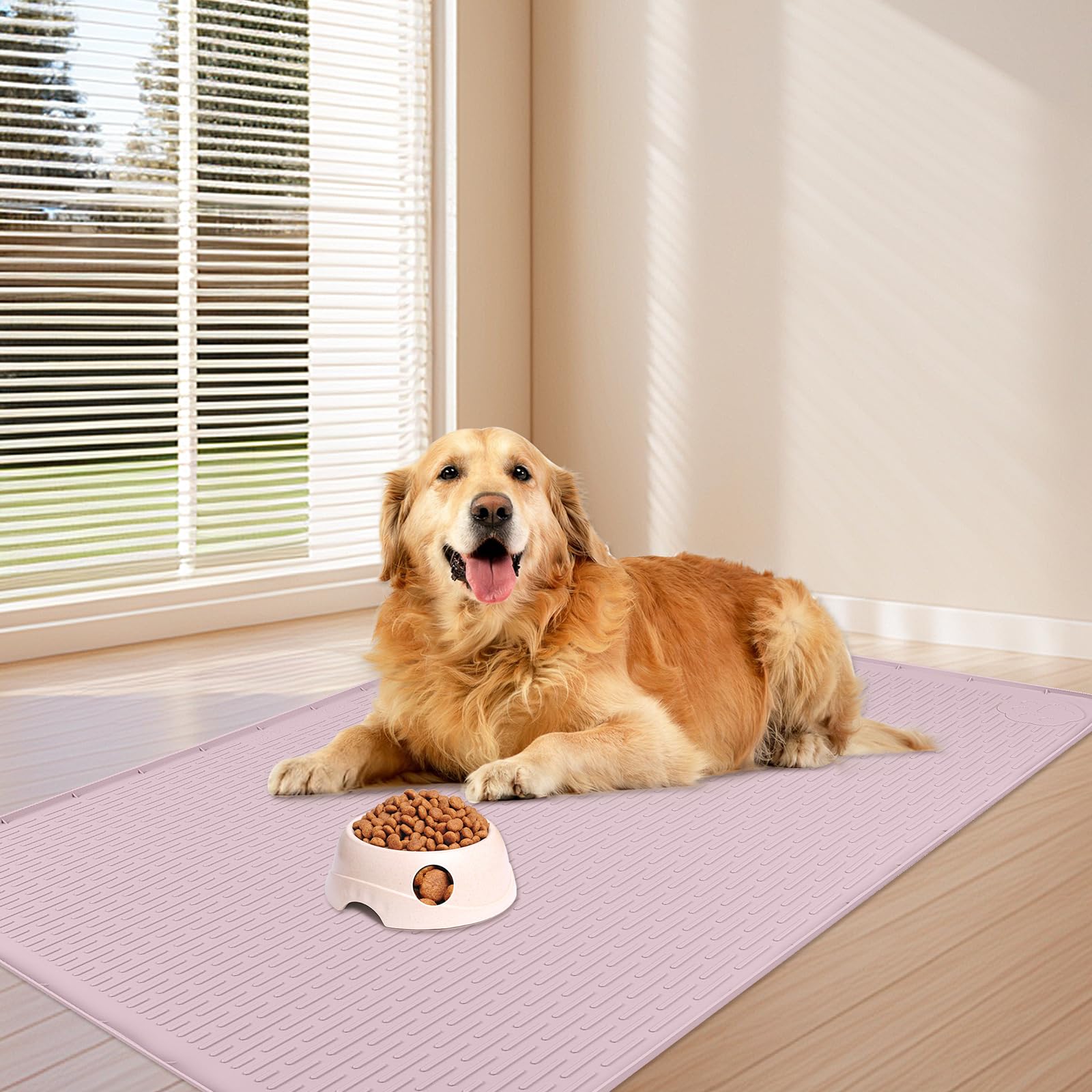 Bartuke dog food mat roll-up storage pink image demonstrates portable design.