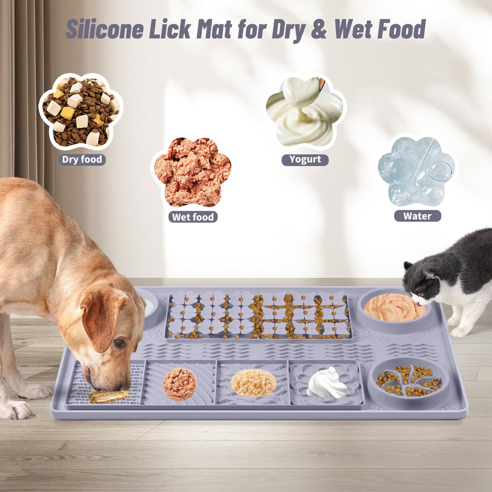 Bartuke dog lick mat textured surface grey supports focused sniffing and calming licking.