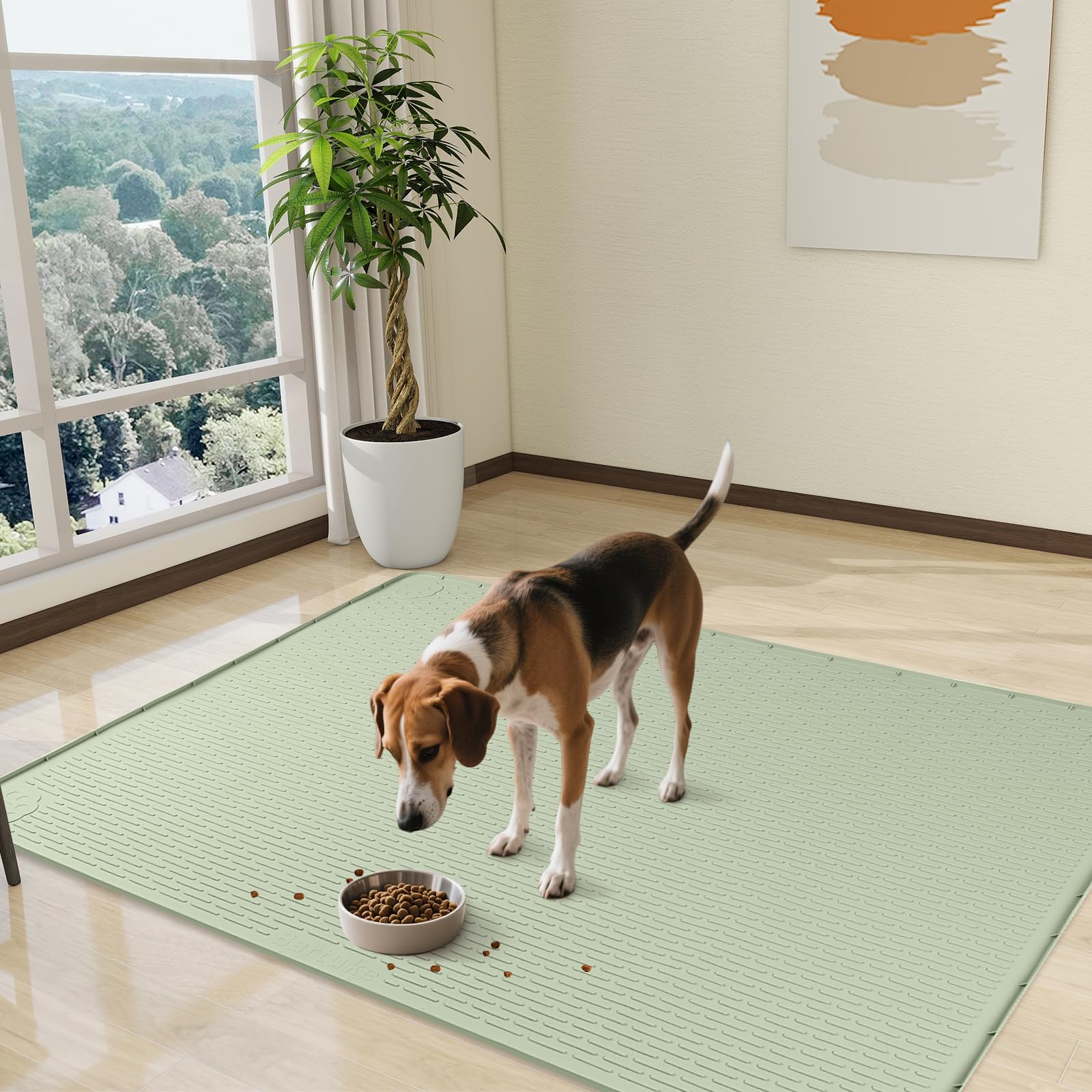 Bartuke large pet feeding mat supports multiple bowls during meals
