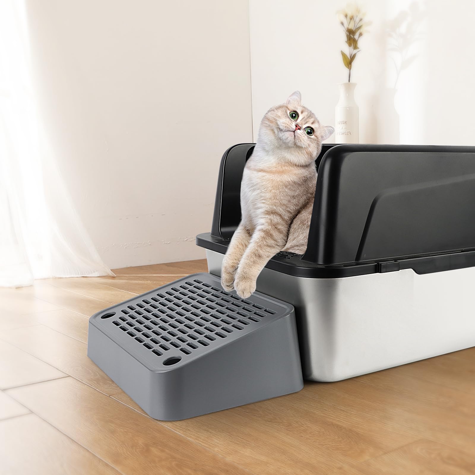 Bartuke Litter Box Step dark-grey color complements clean home setup