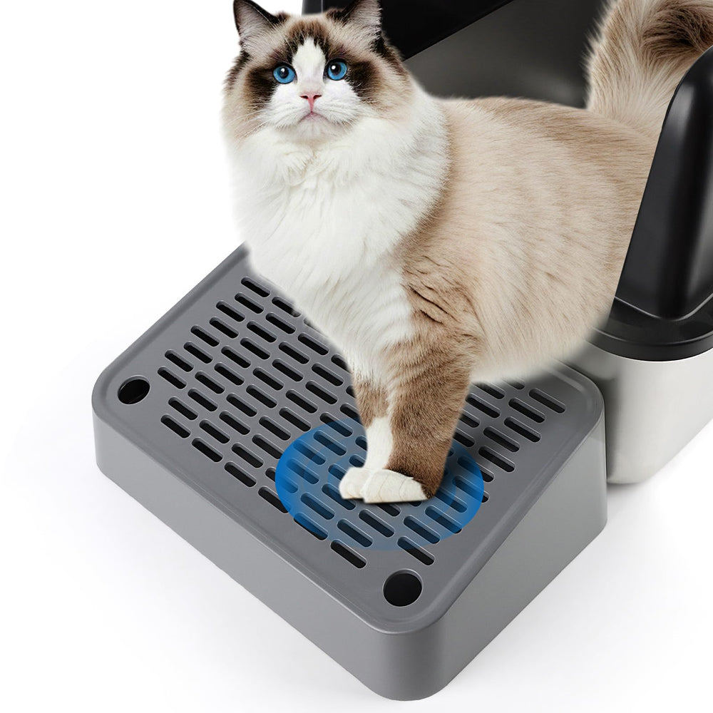 Bartuke Litter Box Step front view in dark grey highlighting easy cat access