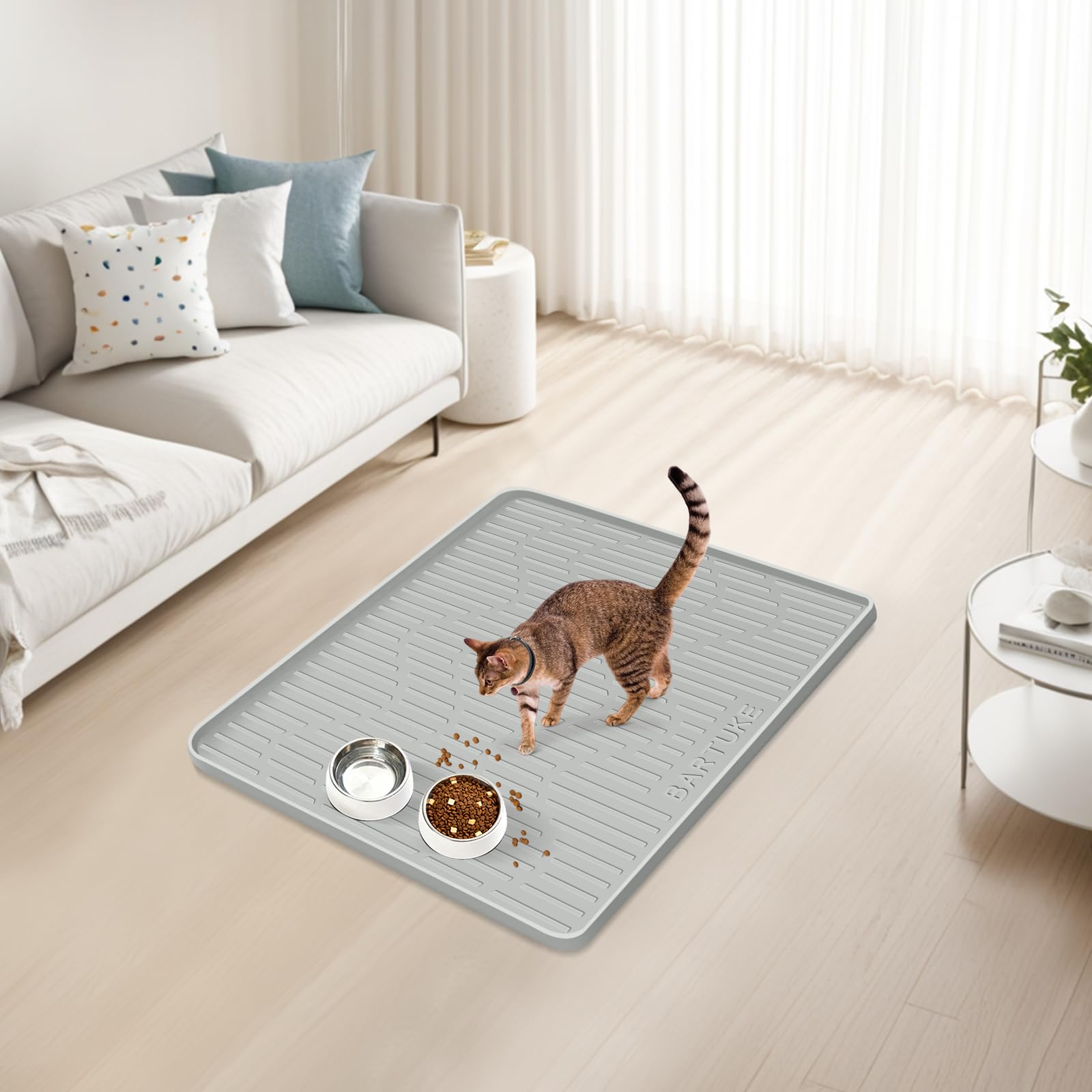Bartuke silicone cat-dog food mat fits standard bowls in grey