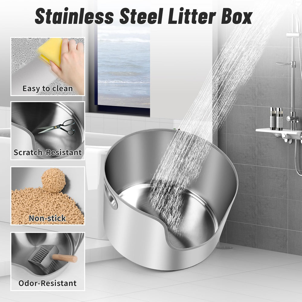 Bartuke filter pedal on stainless litter box captures scattered litter