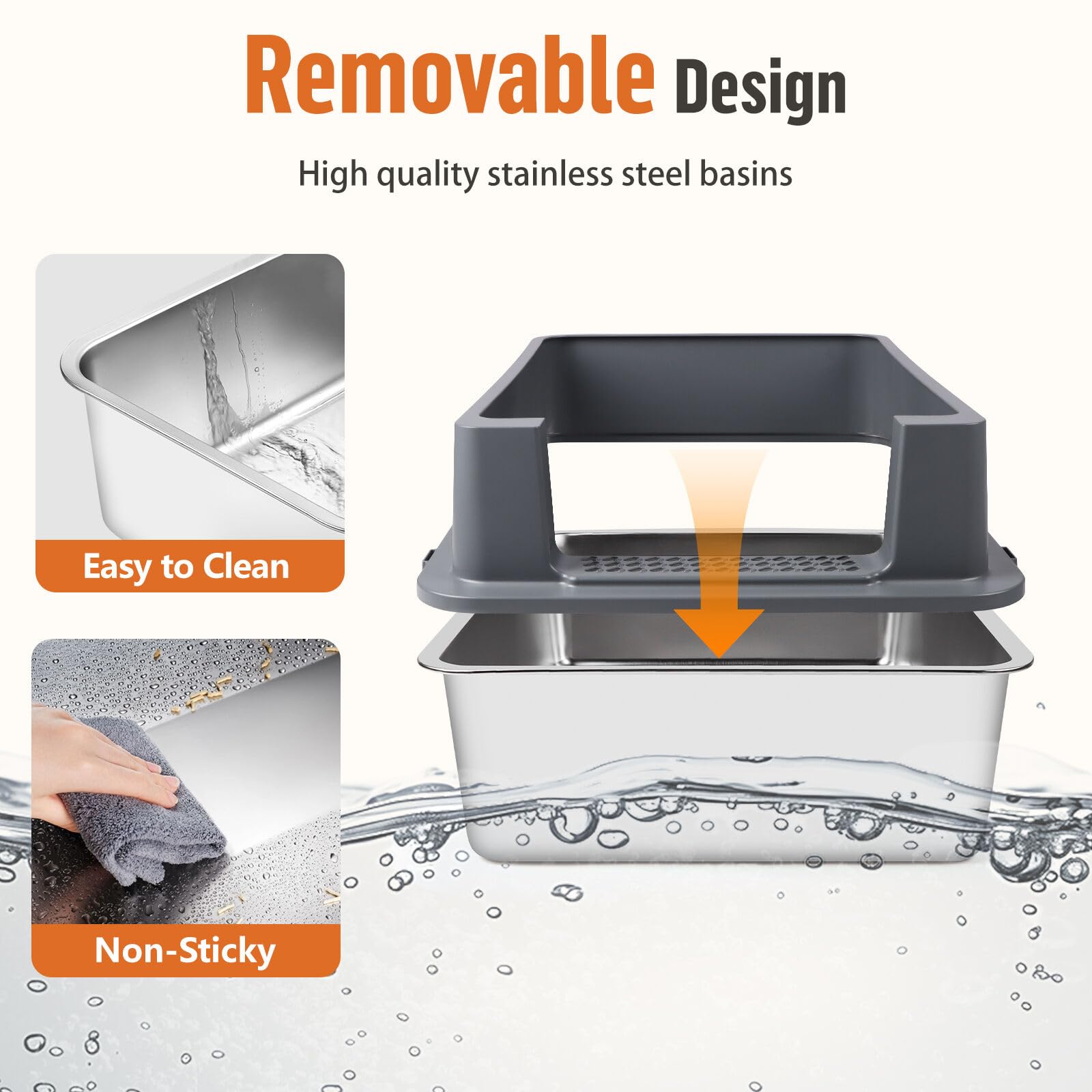 Bartuke XXXL bottom pan in stainless steel for easy cleaning