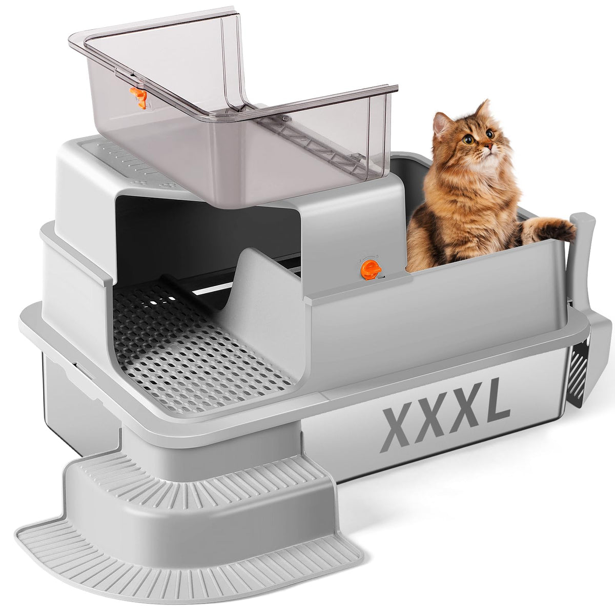 Bartuke XXXL stainless steel litter box front view showing ample interior space for large cats