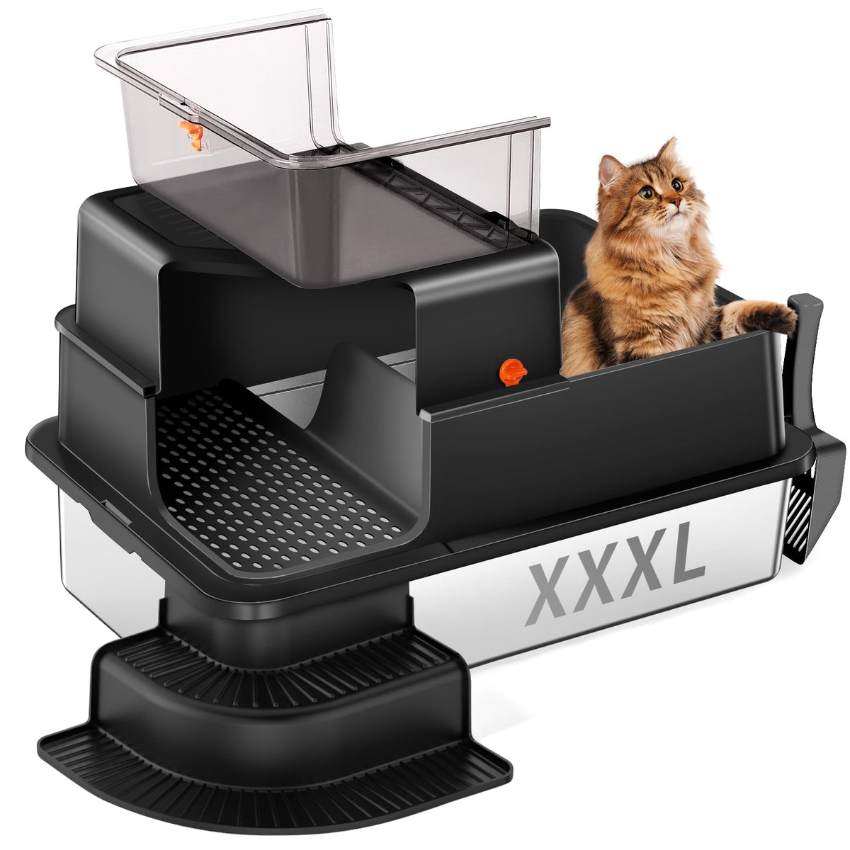 Bartuke XXXL litter box front view shows spacious interior for large cats