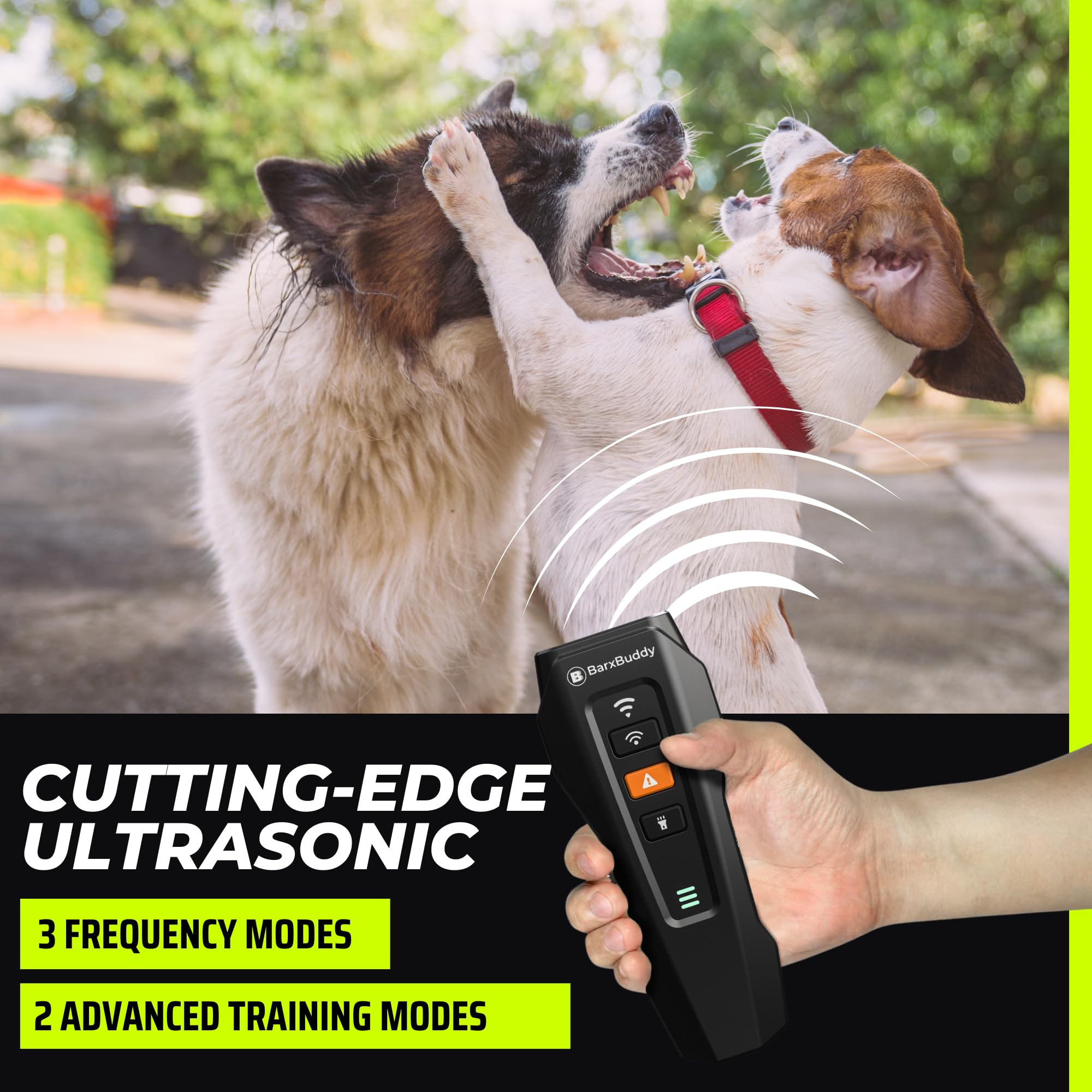 BarxBuddy 2nd Gen outdoor use demonstrates long-range ultrasonic training during walks