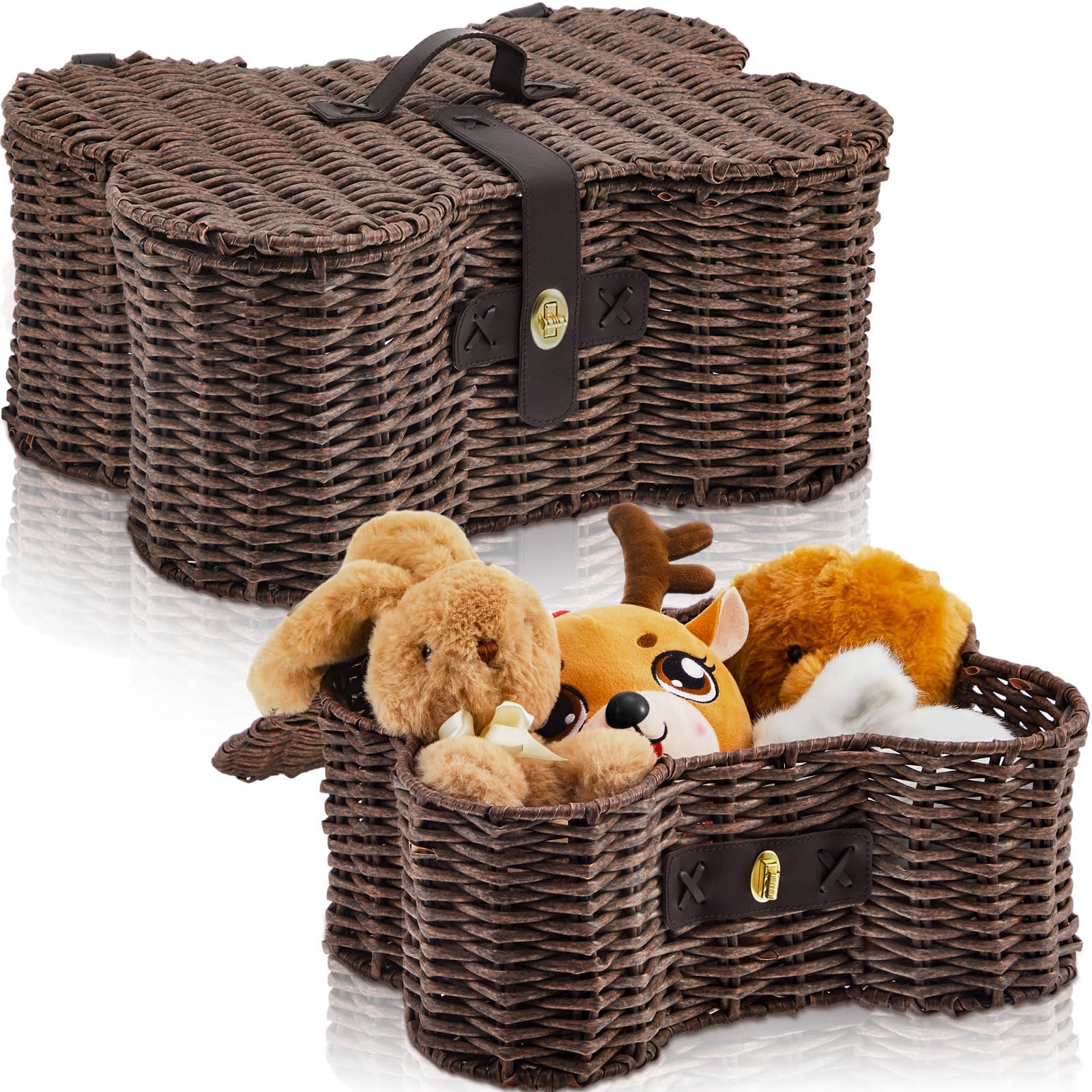 Barydat bone-shaped dog toy basket with lid keeps toys organized for quick access.