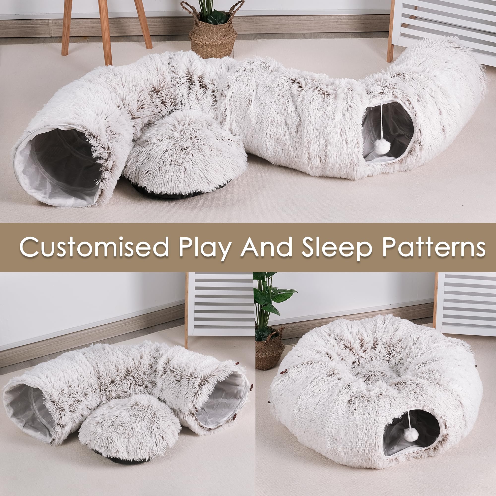 Baseola cat tunnel bed brown color fits indoor decor beautifully.