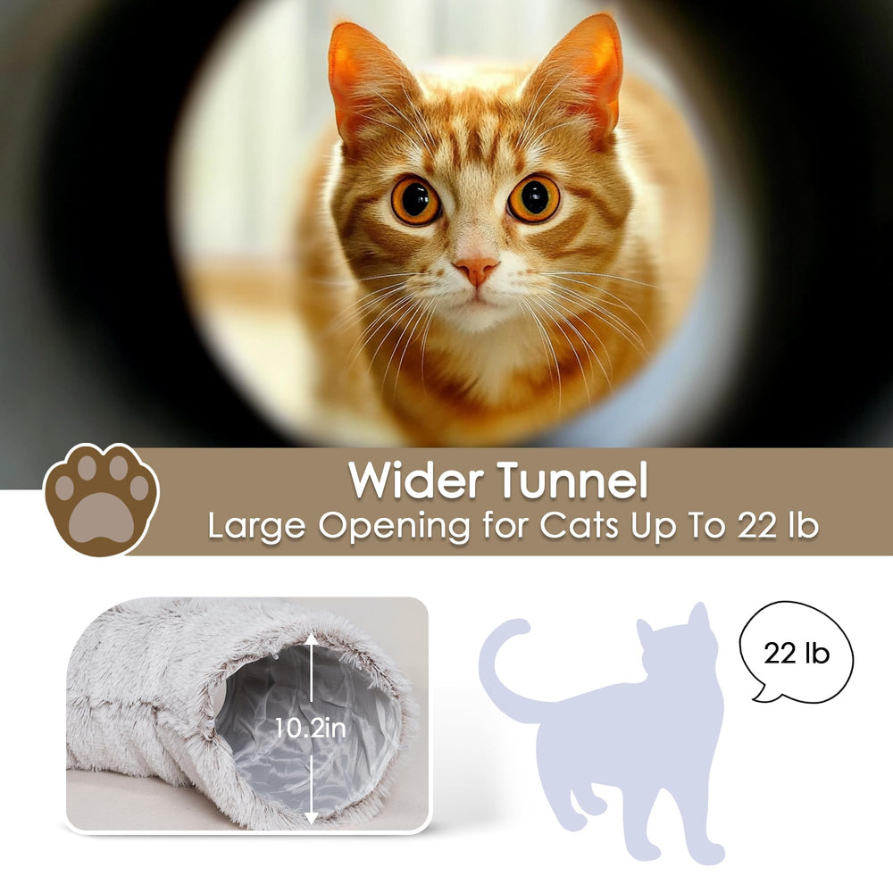 Baseola cat tunnel bed hanging toy at exit adds interactive chase and practice.