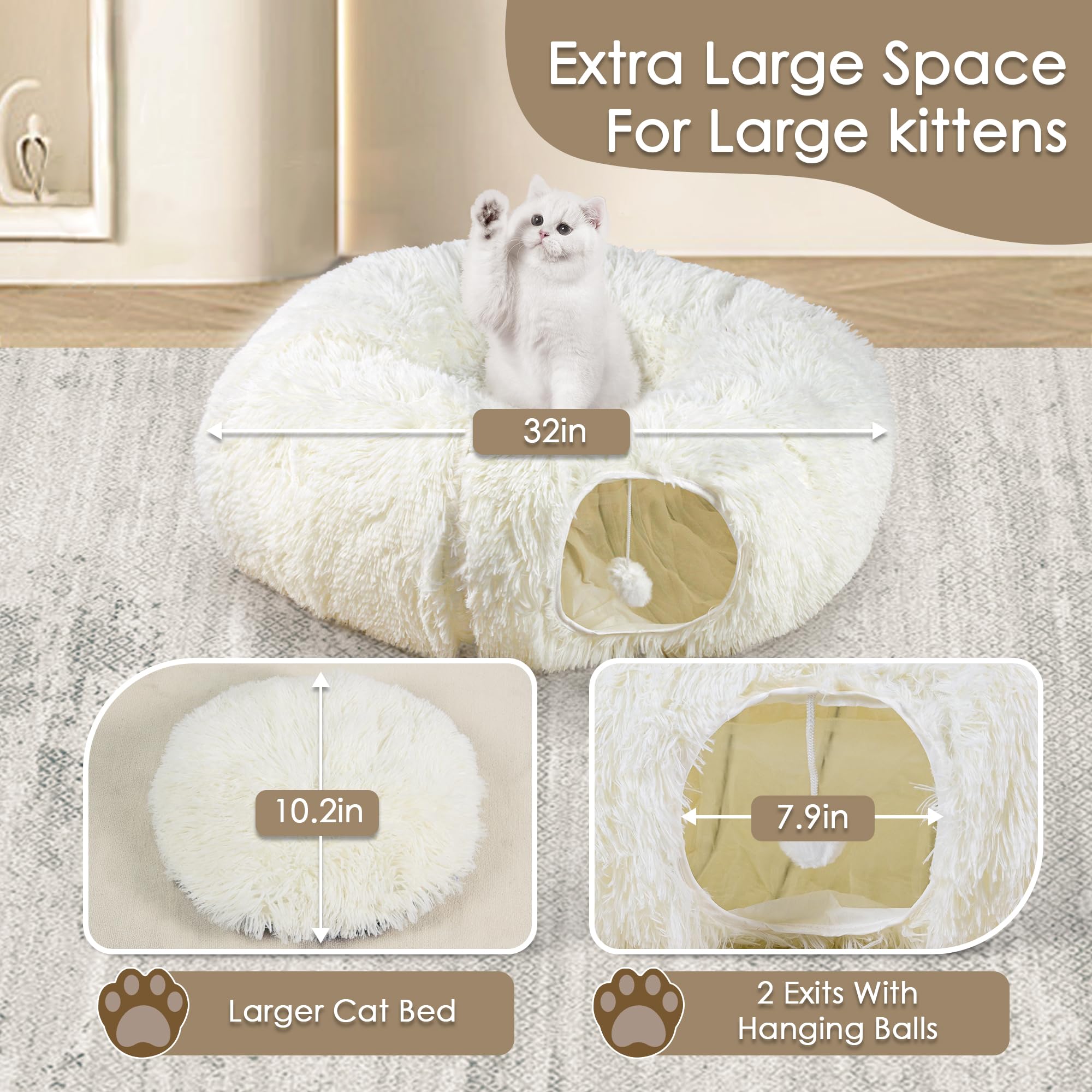 Baseola cat tunnel bed large-opening enables free movement for bigger pets during play.