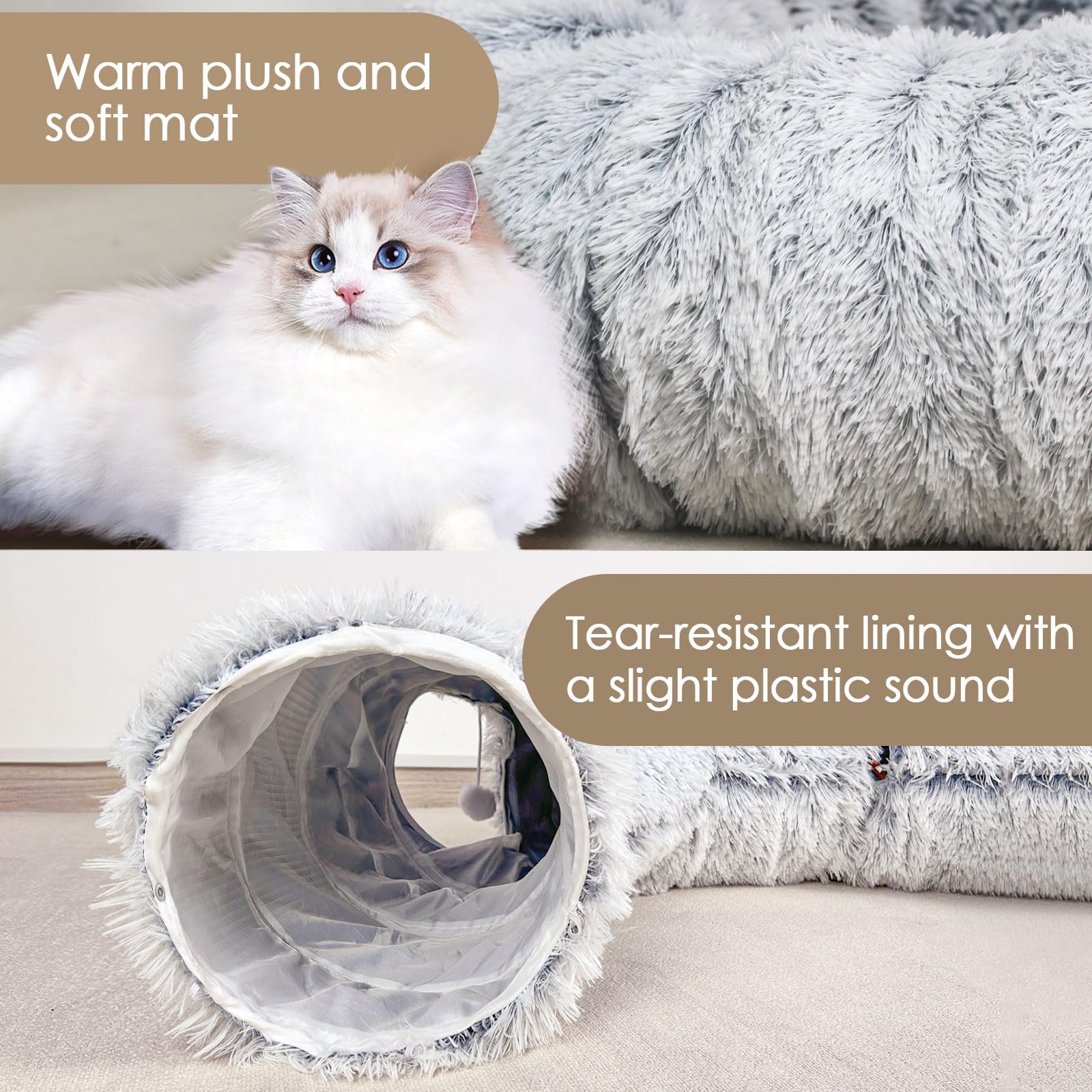 Baseola cat tunnel bed spacious interior supports multiple kittens and pets at play