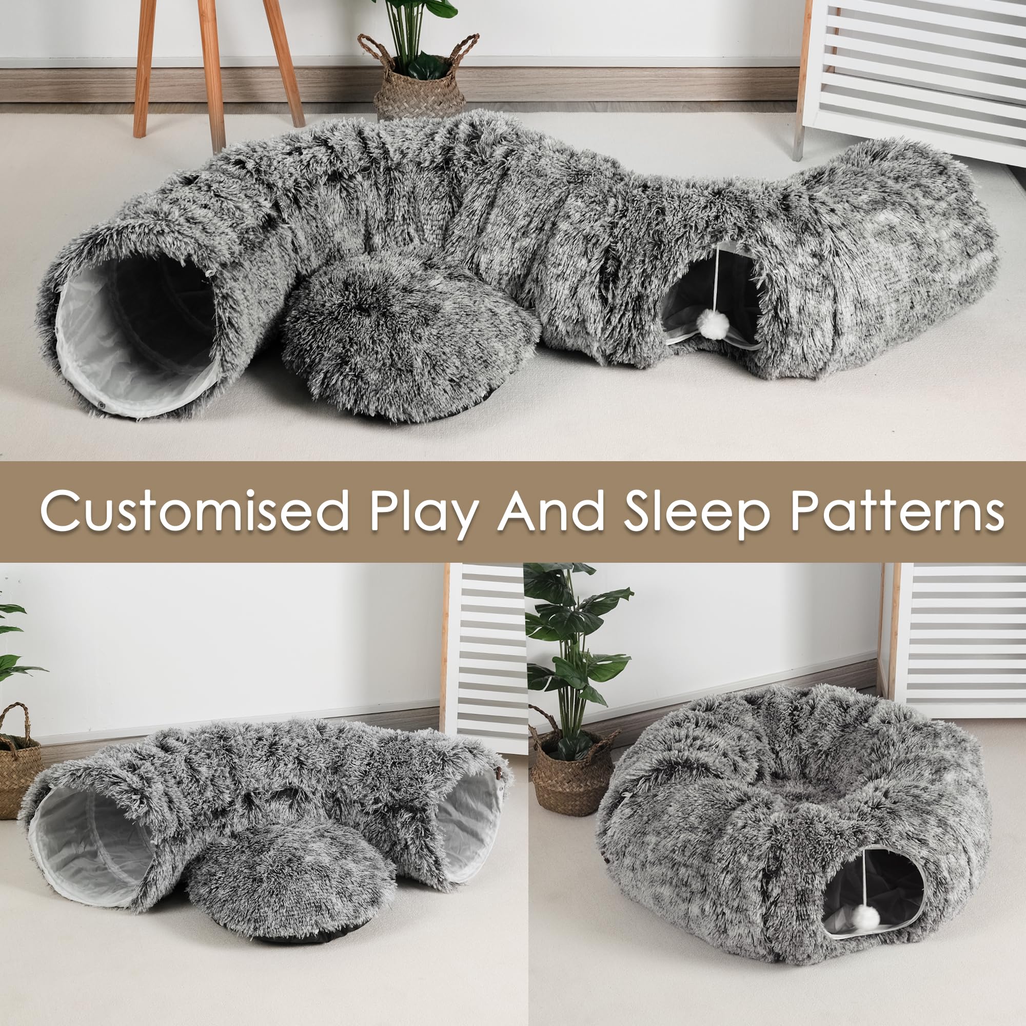 Baseola Cat Tunnel Black Tubes blend with home decor.
