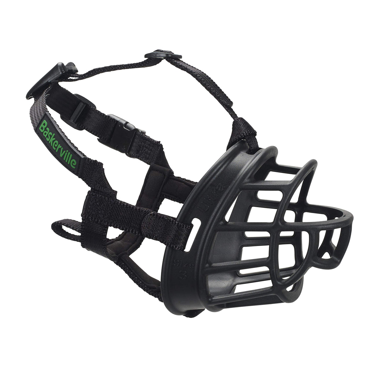 Baskerville Ultra Muzzle side view in black size 3 for controlled handling
