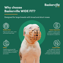 Baskerville Wide Fit Muzzle basket design highlights durable bite prevention during training