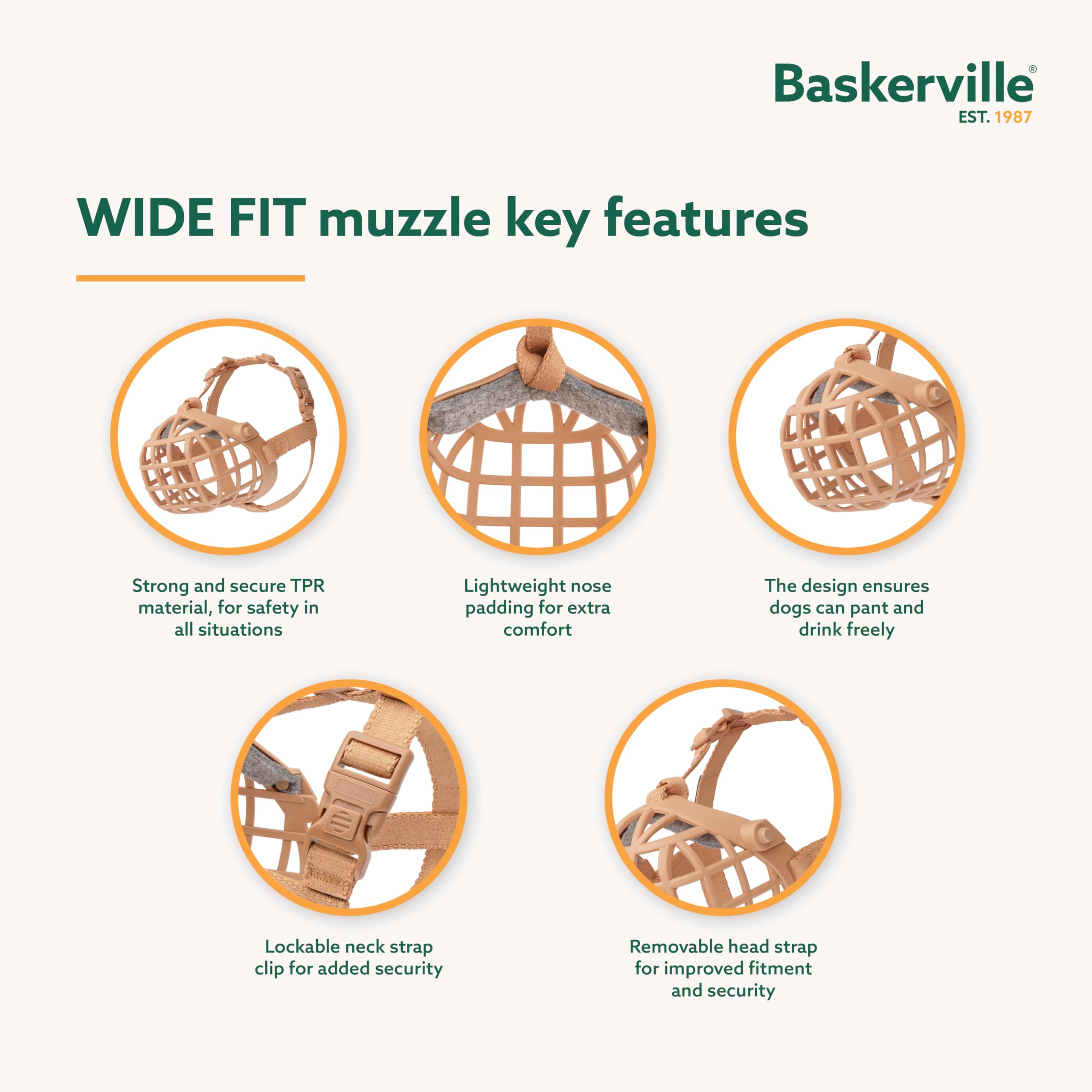 Baskerville Wide Fit Muzzle broad-nosed dogs suitable for Staffies Boxers and Rottweilers