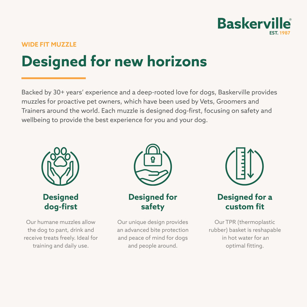 Baskerville Wide Fit Muzzle TPR durability highlights lightweight strength