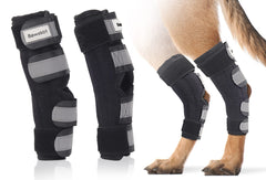 Bawektrl dog hind hock brace front view offers gentle compression for arthritic rear legs