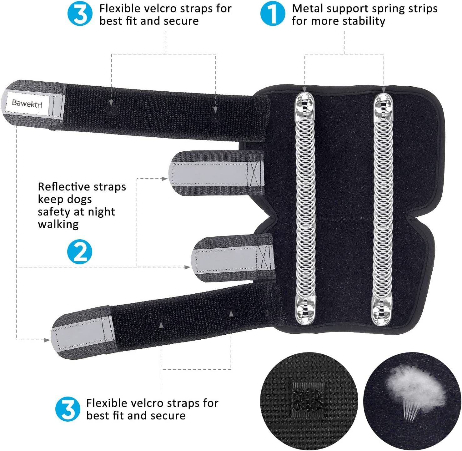 Bawektrl dog hind hock brace with reflective straps improves nighttime visibility