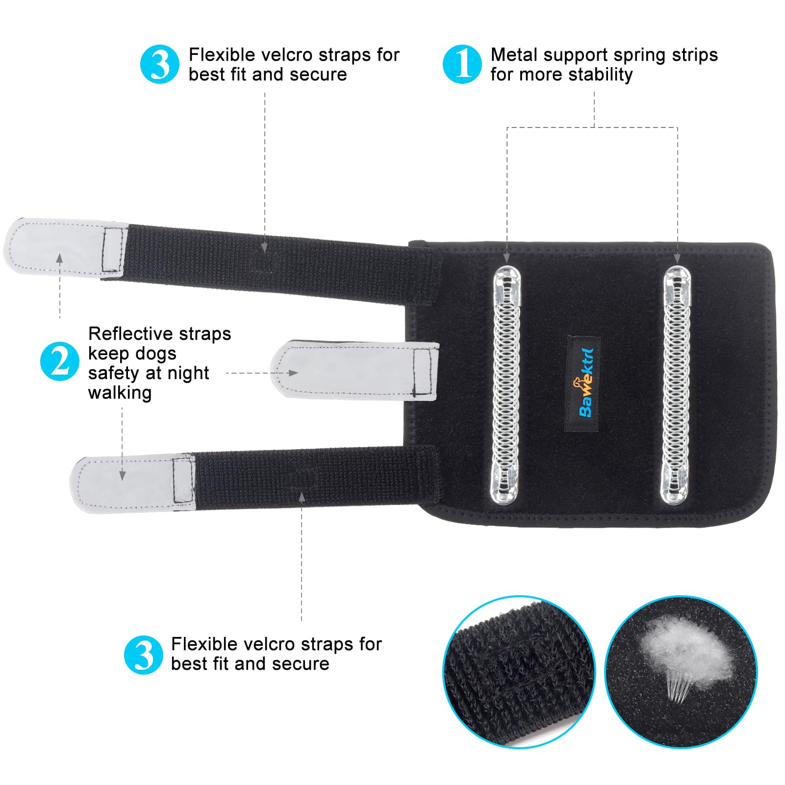 Bawektrl dog brace nylon lining reduces chafing for longer wear.