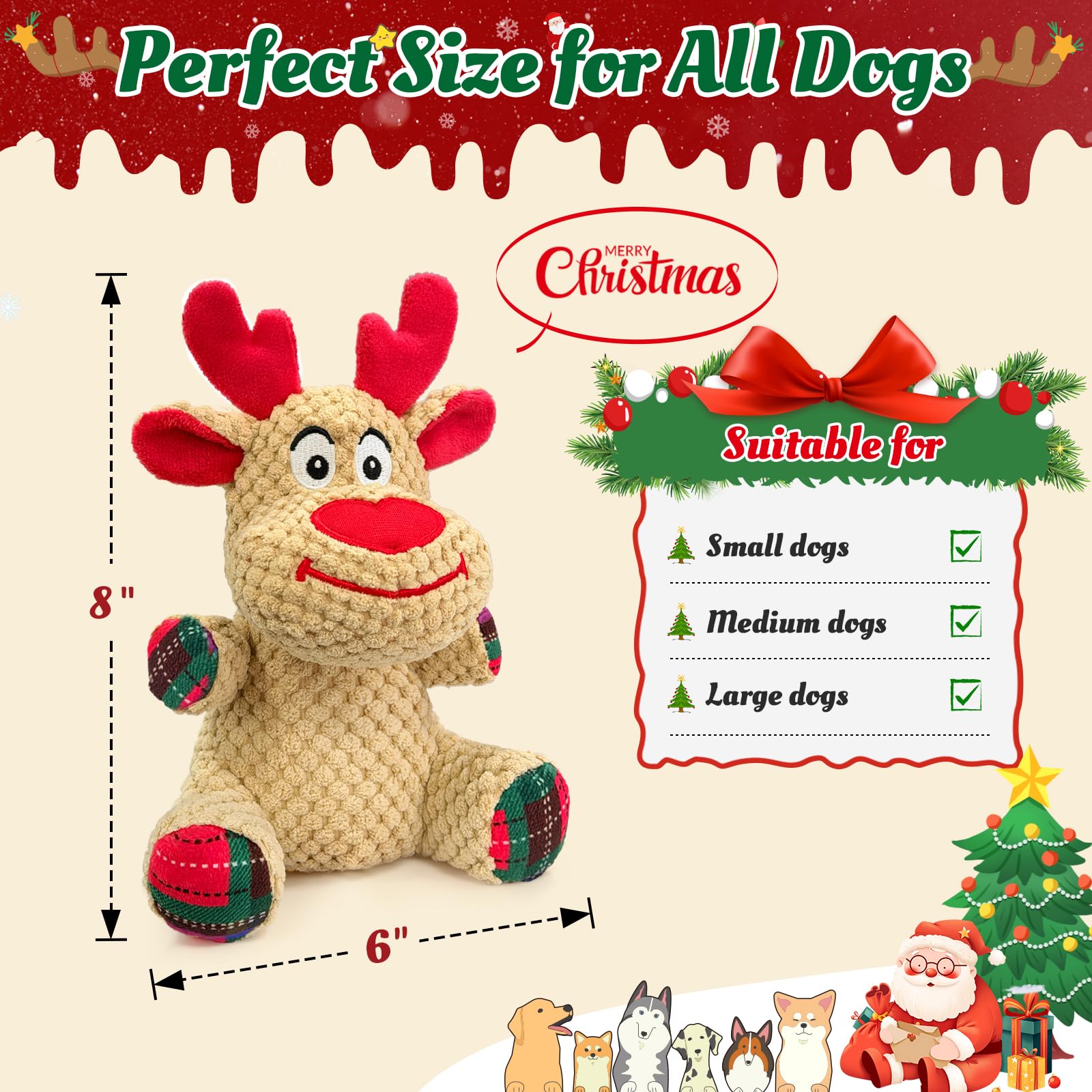 BBeary Christmas dog toy reindeer crinkle antlers for sensory engagement