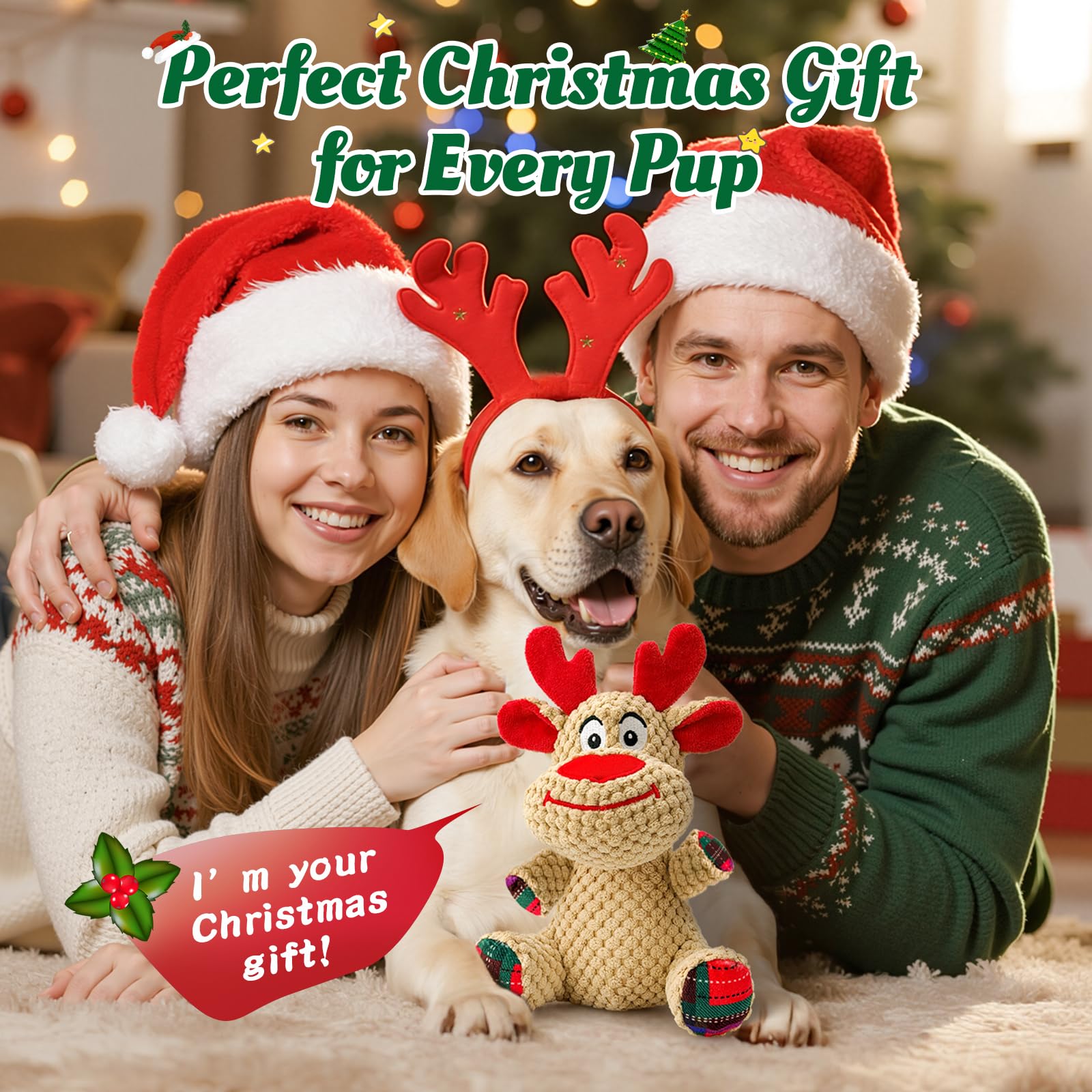 BBeary Christmas dog toy reindeer pack shot showing durable plush for holiday play