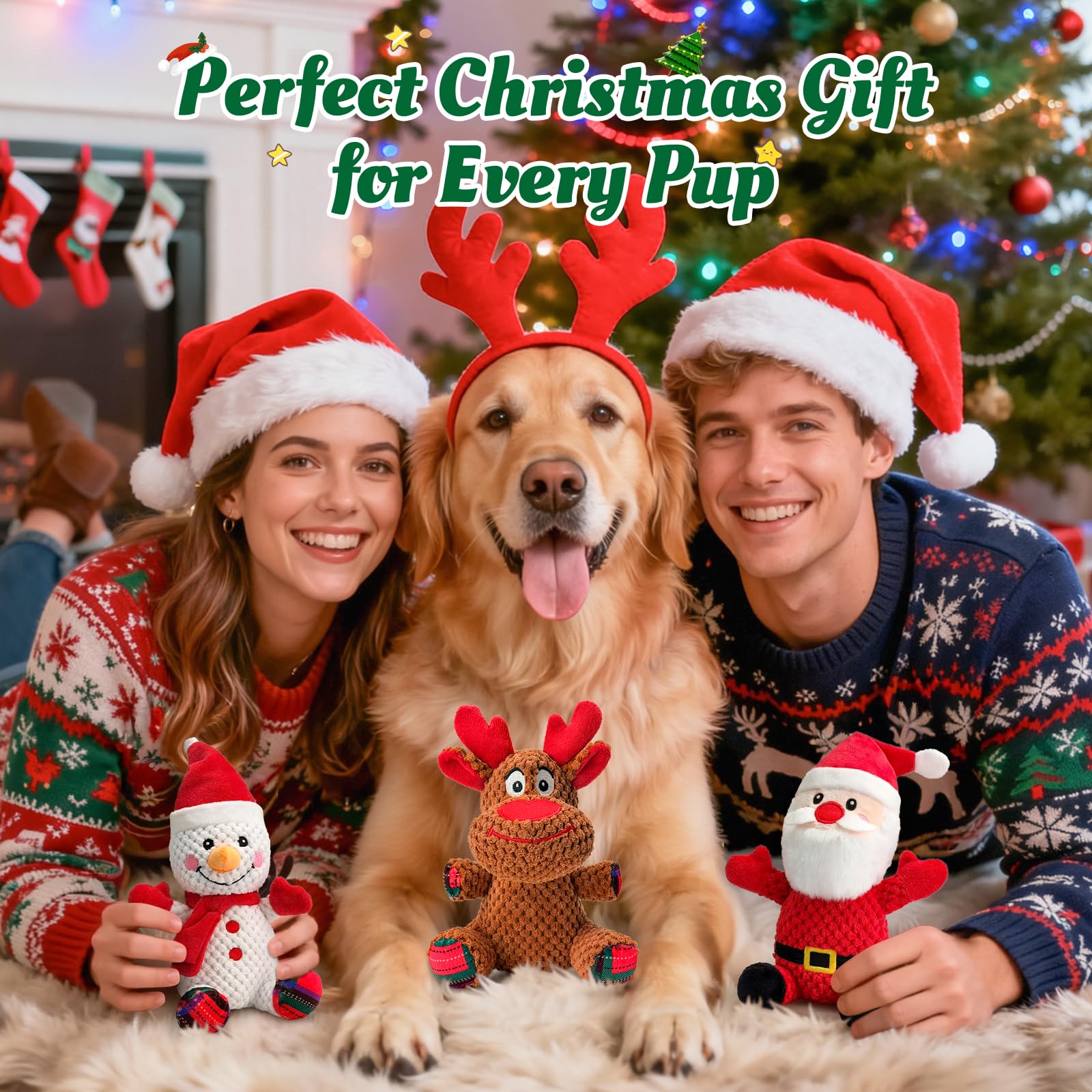 BBeary Christmas dog toy set closeup showing festive design.