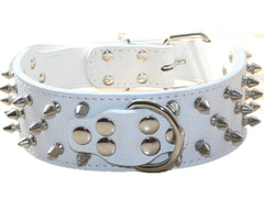 Bbmmayy leather dog collar with spikes, front view, durable protection during walks.