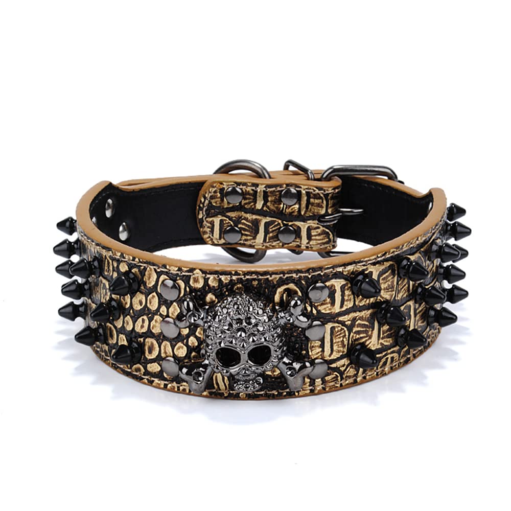 Bbmmayy leather dog collar with spiked spikes in gold brown3 for rugged style and visibility.