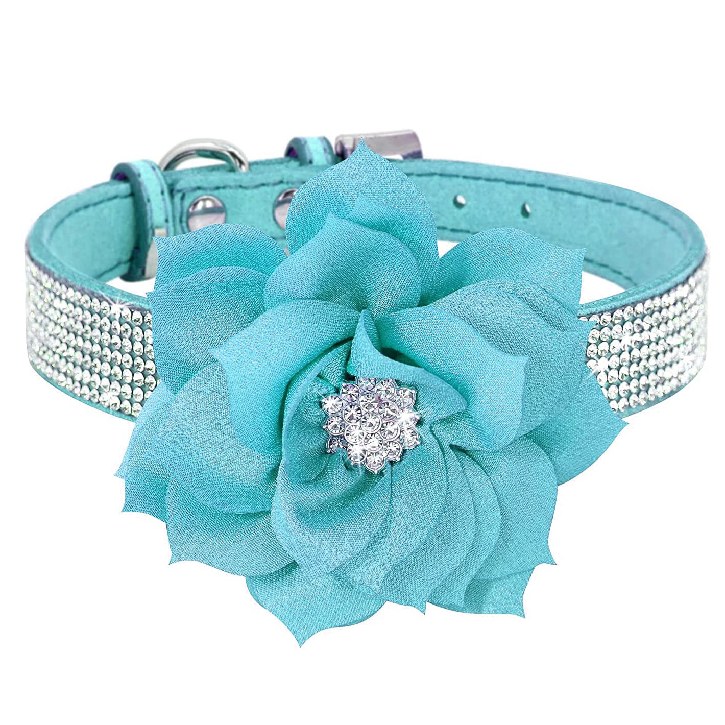 Bbmmayy light-blue dog collar with bling diamonds for stylish everyday wear.
