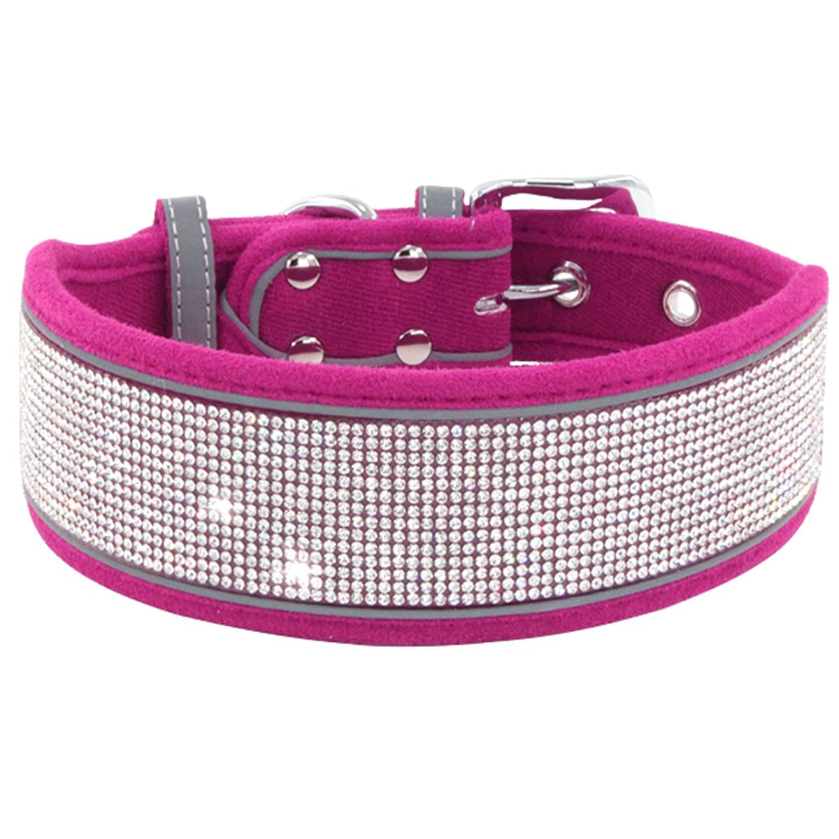 Bbmmayy rhinestone dog collar hot pink closeup highlights crystals and soft suede comfort