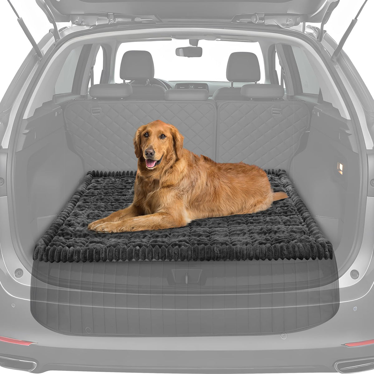 BBTO pet bed mat on car backseat showing non-slip protection and comfort
