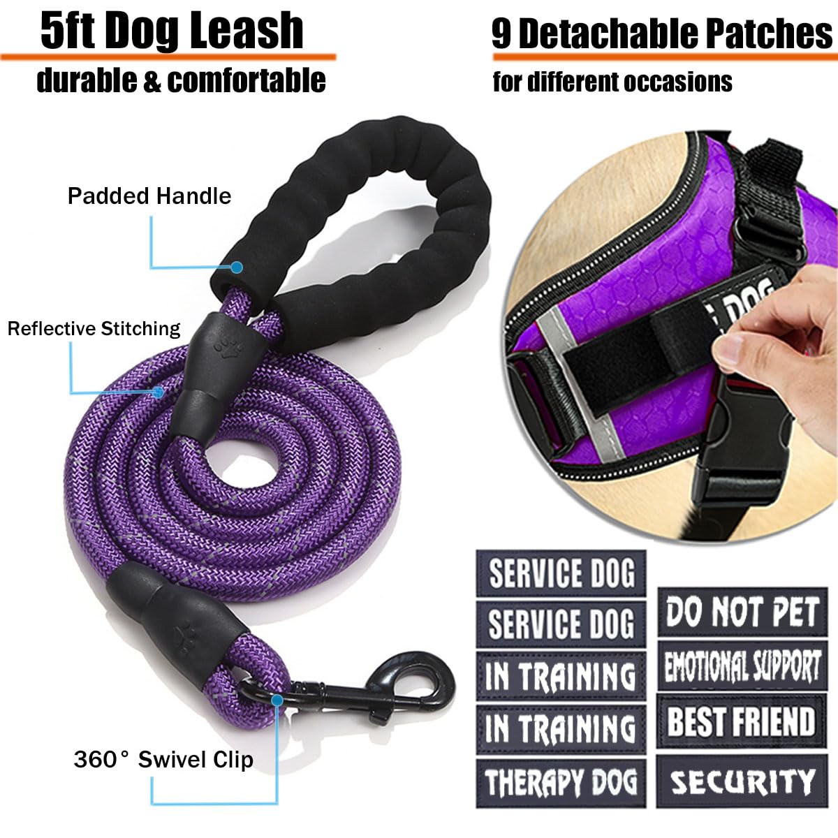 Bcadem service dog vest chest-clip close-up showing easy no-pull control.