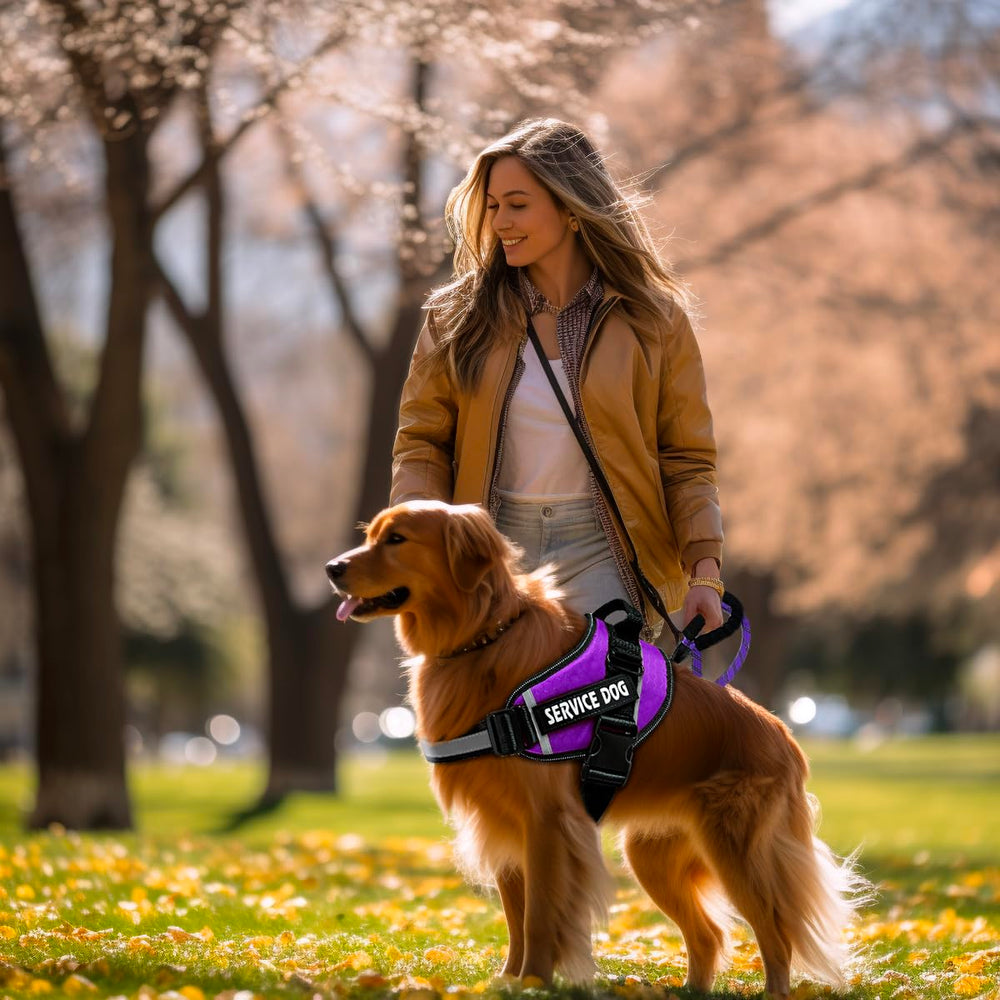 Bcadem service dog vest with reflective straps for high visibility at night.