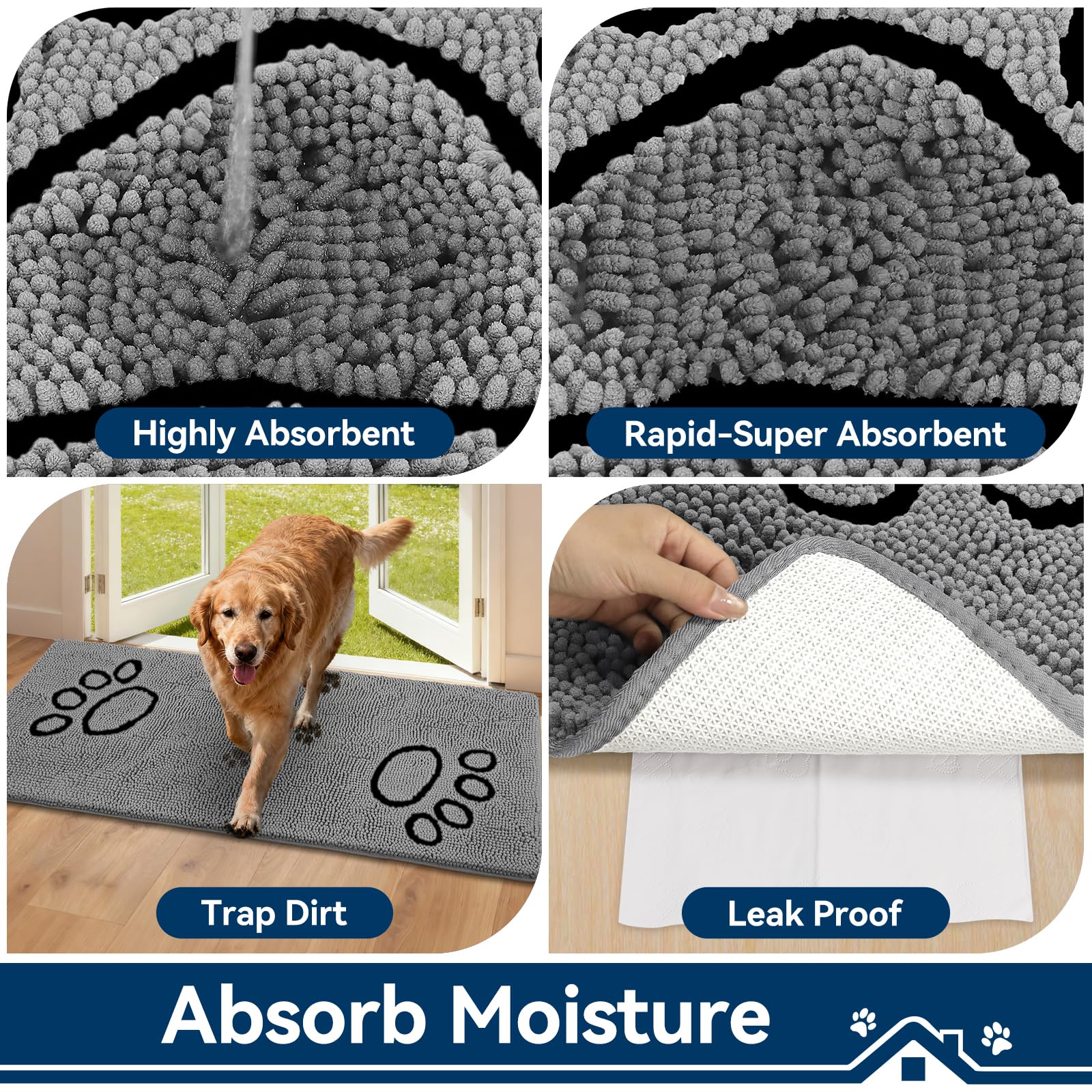Durable Bcoimo dog mat resists paw scratches and trampling.