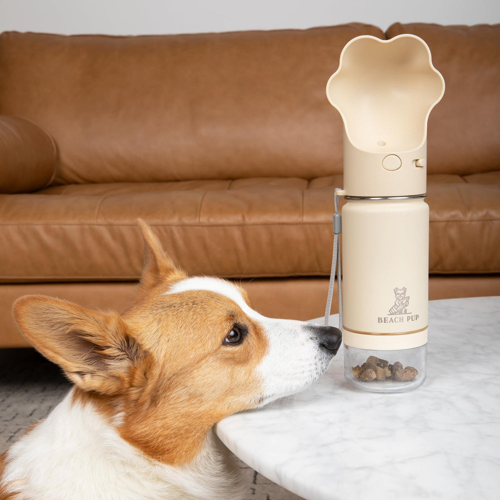 BEACHPUP dog water bottle cream 2-in-1 design saves space on hikes