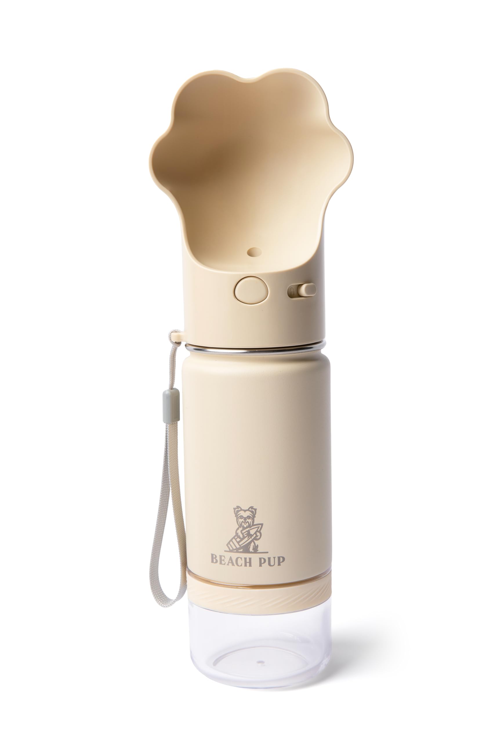 BEACHPUP dog water bottle cream food-container keeps snacks handy for outdoor trips