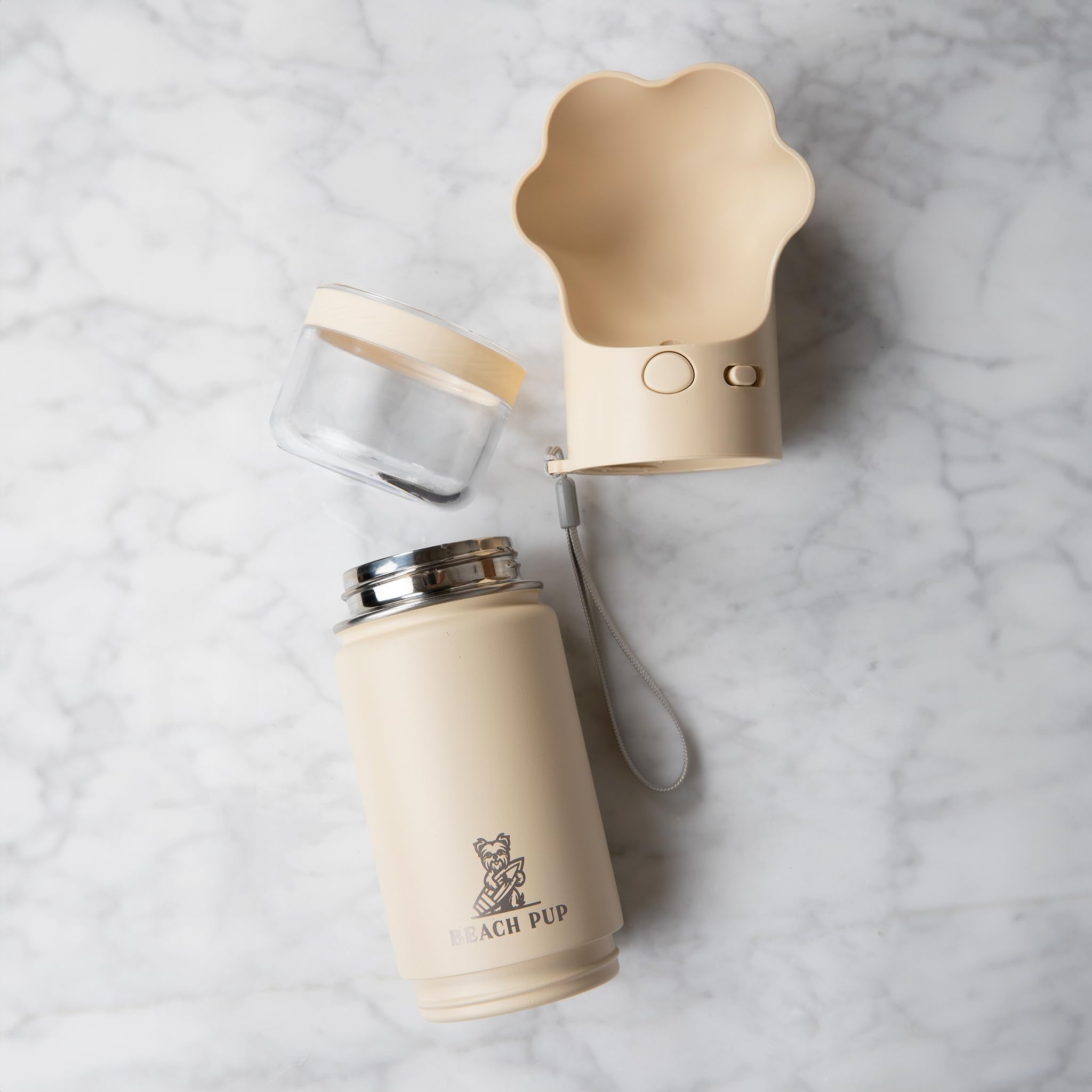 BEACHPUP dog water bottle cream leak-proof cap prevents spills during travel