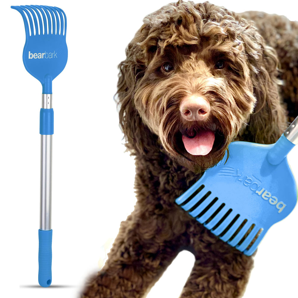 Bearback Bearbark Dog Scratcher with extendable handle enables gentle grooming from a comfortable height.