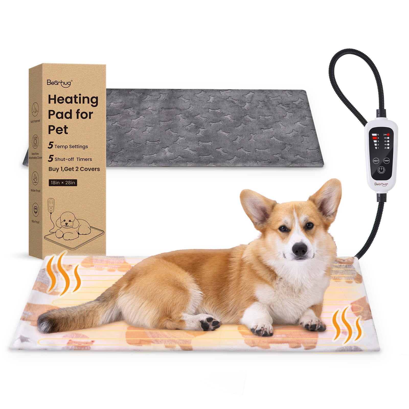 Bearhug heated pet pad front view, ideal for cozy naps on a 28x18 inch surface