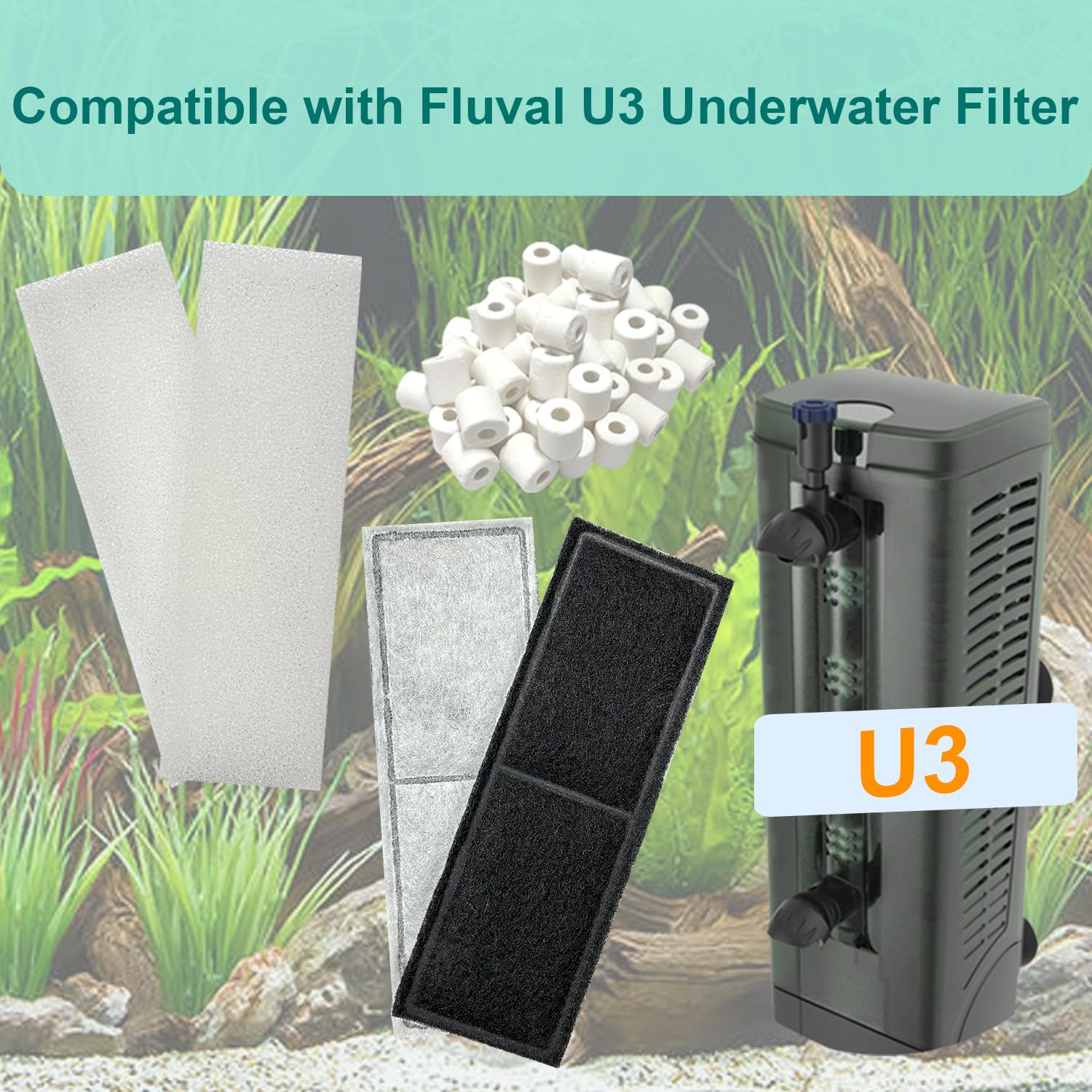 Beaufan carbon foam pads for Fluval U3 reduce odors and boost clarity.