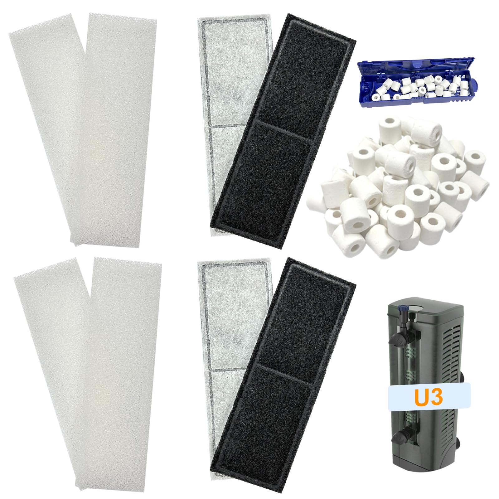 Beaufan foam pads for Fluval U3 improve debris capture and water flow.