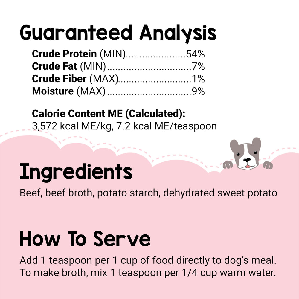 BEAUMONT BASICS Flavors gravy mix being sprinkled over kibble for flavor.
