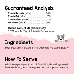 BEAUMONT BASICS Flavors gravy mix being sprinkled over kibble for flavor.
