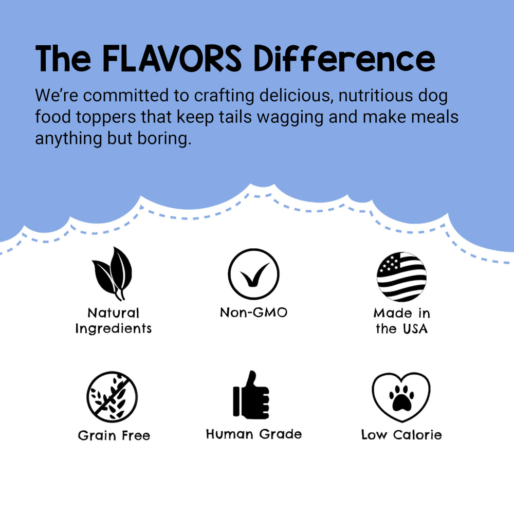 Perro exigente disfruta Flavors Topper de BEAUMONT BASICS.