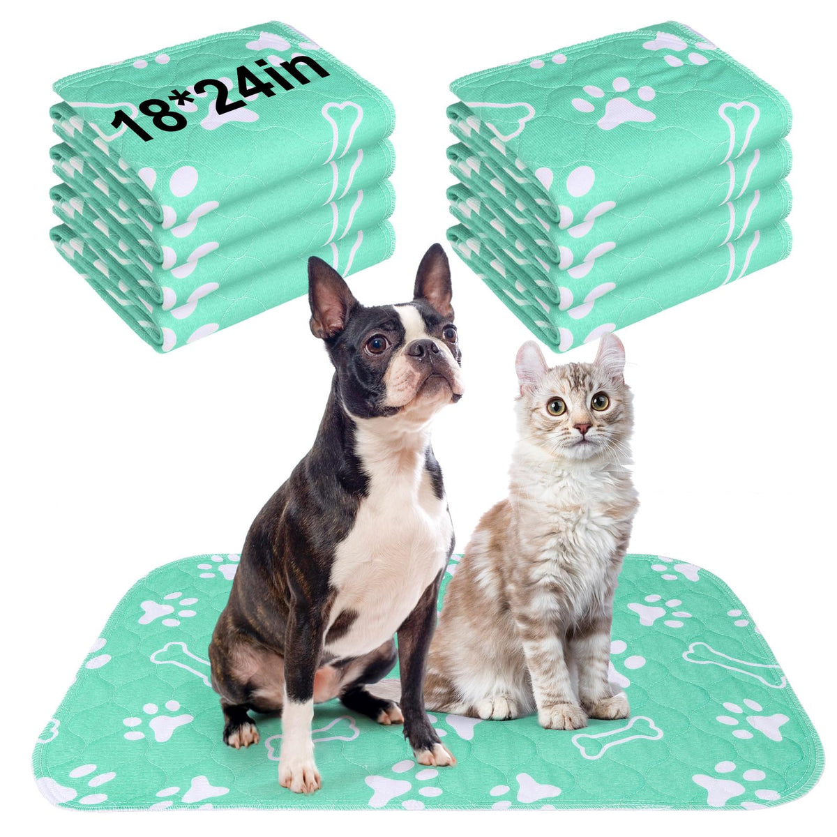 BEAUTYZOO 8-pack washable pee pads shown flat, ideal for potty training and reusable protection.