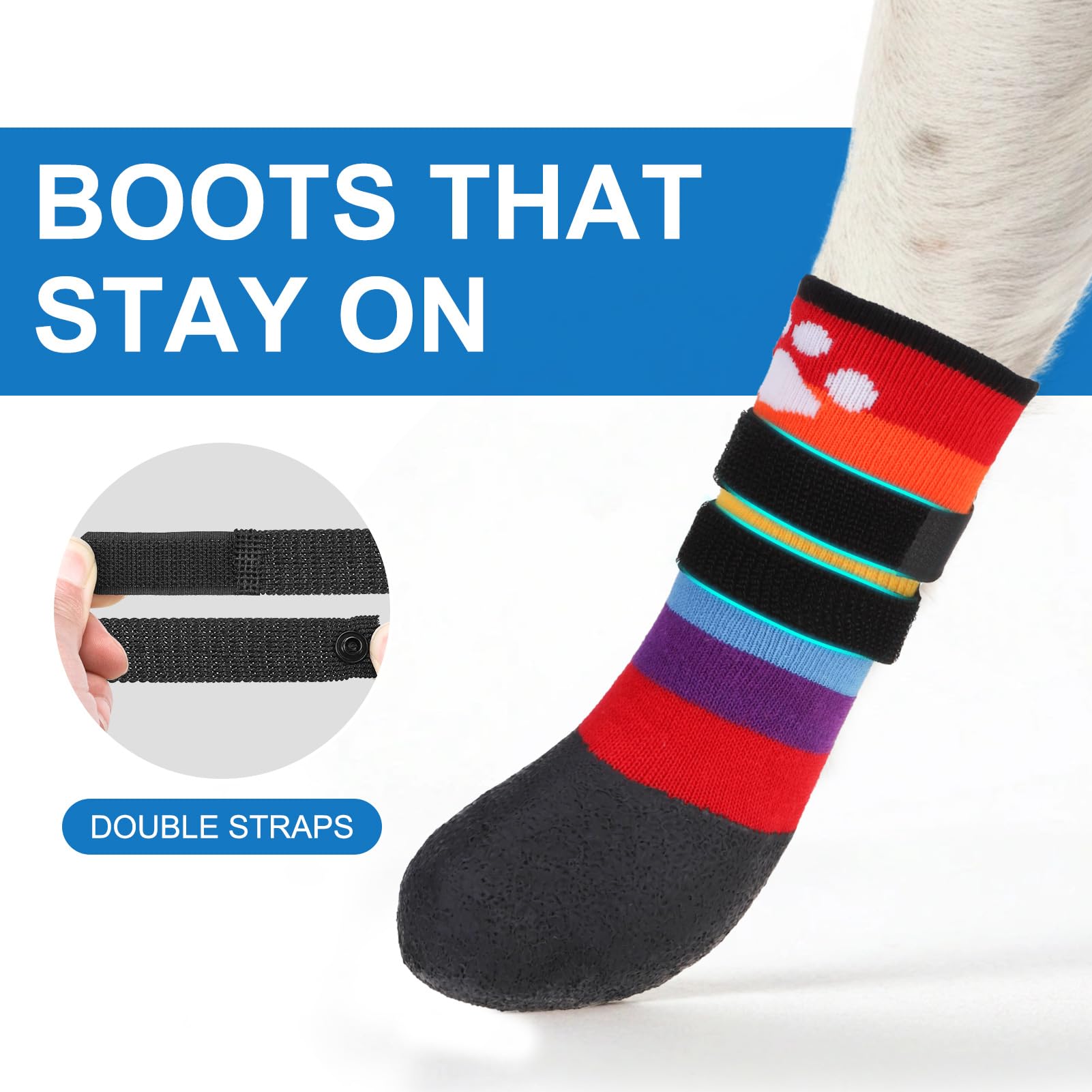 BEAUTYZOO adjustable strap dog socks stay securely on for extended wear.